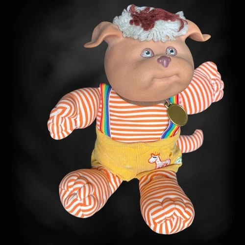 VTG Cabbage Patch Kids Koosas Doll Dog 15” Brown Eyes Orange White Striped 1983