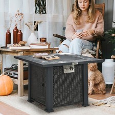 Outsunny Rattan Fire Pit Table w/ Rain Cover & Windscreen 50,000 BTU Refurbished