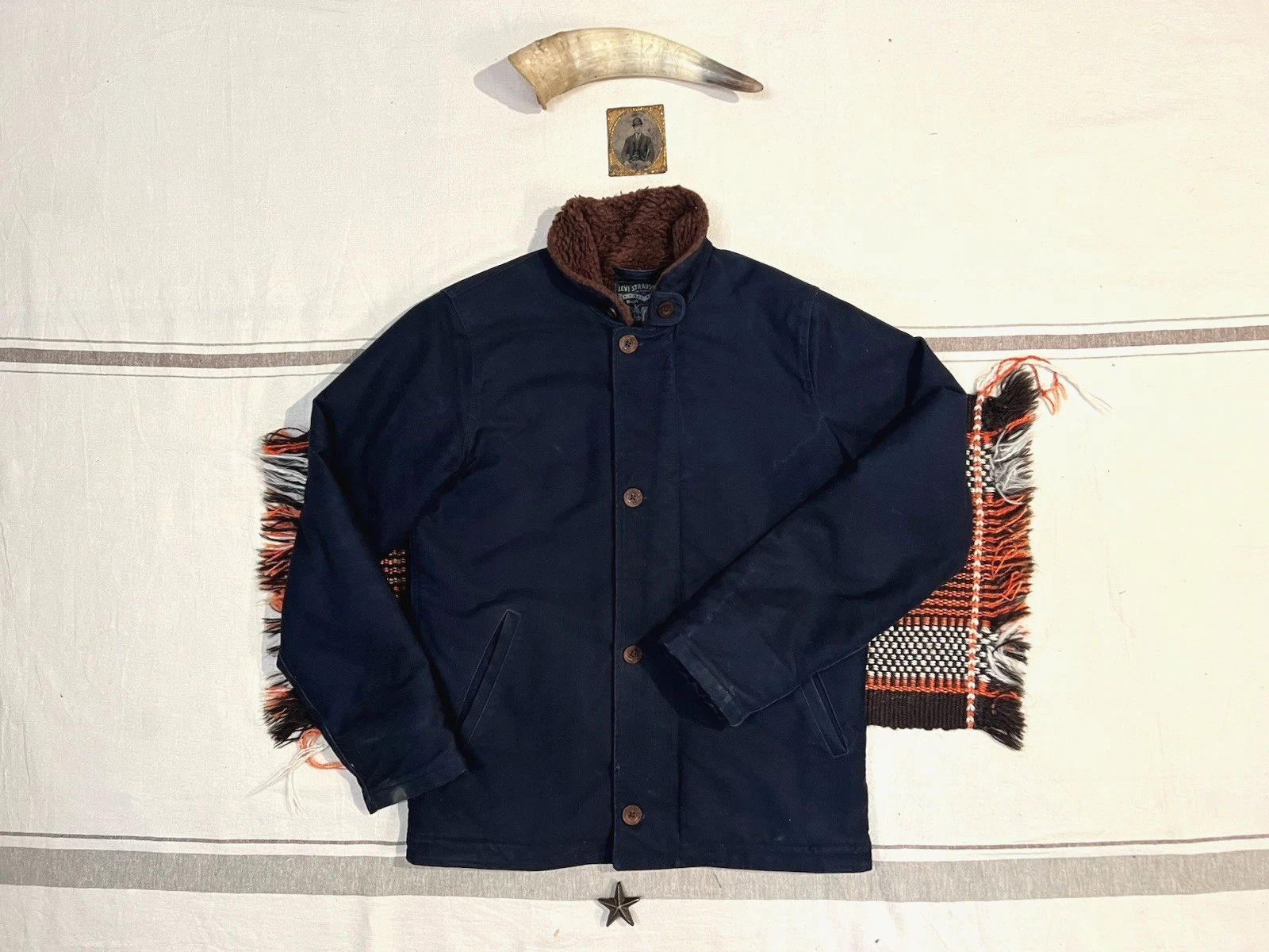 Levi's US Navy N1 Deck Jacket M Wool Lined Blue Storm Cuffs Vintge 2015 Rare 46"