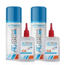 Adhesive Guru CA Glue with Activator (2x1.7 oz - 2x6.76 fl oz) - Premium Cyan...