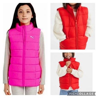 PUMA Set of 3 Girls Size 6/7 Puffer Vests Sleeveless Windbreaker Waistcoat Pink