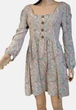 MUDD Paisley Long Sleeve Above Knee Peasant Boho Dress Womens M Sage Pink Spring