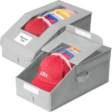 2 Pack Hat Storage Boxes Clear Window Stackable Hat Organizer Storage, Gray, New