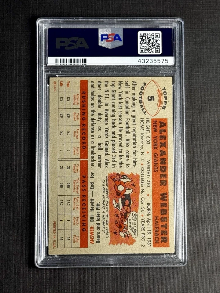 1956 年 Topps - Alex Webster #5 (RC) — 第 4/4 张图片