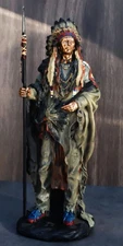 Native American Indian Warrior Chief With Battle Headdress Statue Heritage Decor