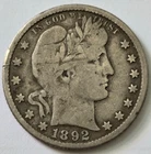 1892 O Barber Silver Quarter.