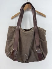 49 Square Miles Brown Canvas Tote Bag Leather Trim Shoulder Carryall Work Purse