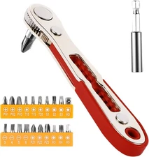 22-in-1 Magnetic Ratchet Screwdriver Set w/Reversible Wrench & Bits | Compact fo