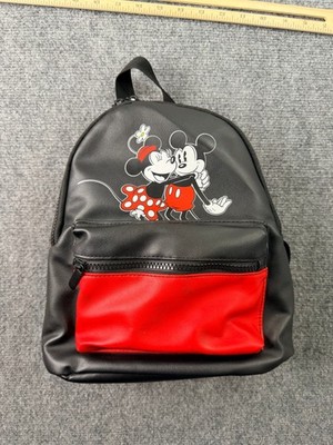 Disney Bioworld Mickey Minnie Mouse Mini Backpack Black Red Polka Dot Faux