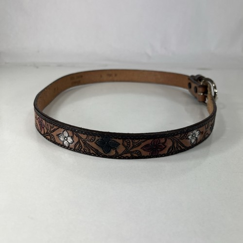 "MARGARET" Flower Embossed Brown Full Grain Cowhide Belt - Women's Size 28 - Picture 5 of 9