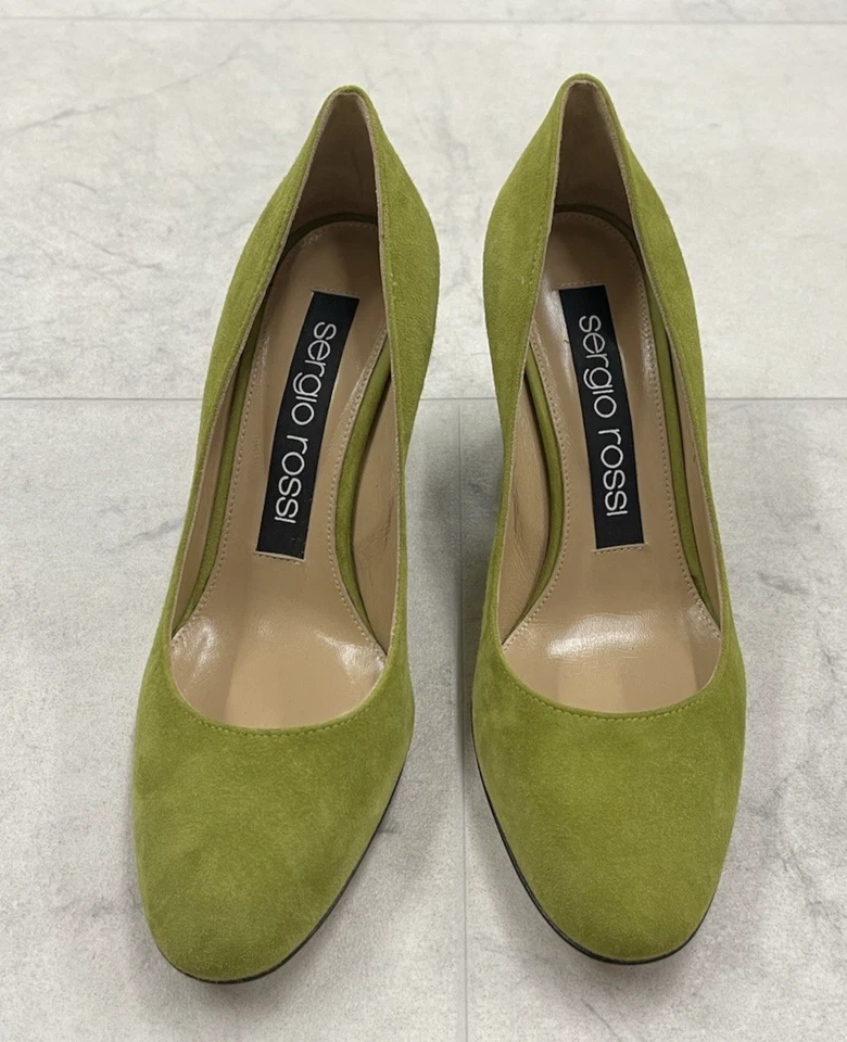 Nuevo en caja Zapatos de salón Sergio Rossi de gamuza con tacón bloqueado en verde real Talla: 35,5 (US 5,5) Foto 4 de 4