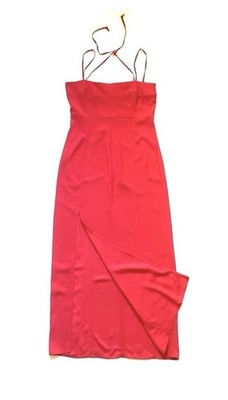 AMAZING C 1994 VINTAGE CLAUDE MONTANA BOMBSHELL HIGH SLIT RED HALTER DRESS L