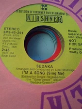 Sedaka, I'm a Song (Sing Me) ~ HTF 1971 Kirshner promo 45 +sleeve