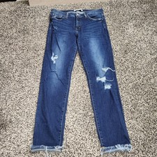 Flying Monkey Platinum Jeans Destruction Darkwash Women Sz 29 Rolled Hem Frayed