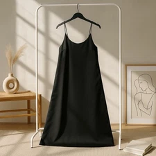 J. Crew Factory Black Ankle Length Slip Dress Side Slits Adj. Cami Straps Size S