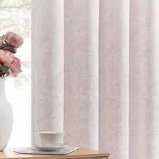 Pink Floral Jacquard Blackout Curtains 90 Inches Long 2 Panels for Bedroom