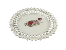 Vintage Lattice Edge Porcelain Reticulated 7" Plate With Rose Floral Design