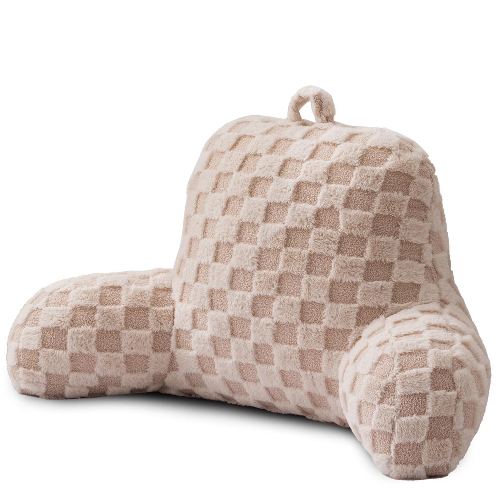 FAUX FUR READING PILLOWCHECKERED FLUFFY GRID PLAIDBED WEDGE PILLOW LARGE ADULT C