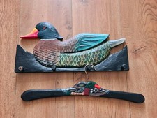 Vintage Coat Hanger and Door Hooks Hand Carved Wood Painted Duck Hunting Country