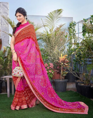 Women's Elegant Georgette Saree with Unstitched Blouse Piece