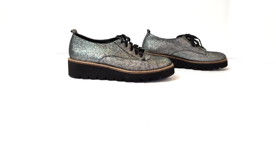 Zapato Oxford Shellys London Jack Plata Brillo Plataforma con Cordones Para Mujer 8.5-9 M Foto 3 de 4
