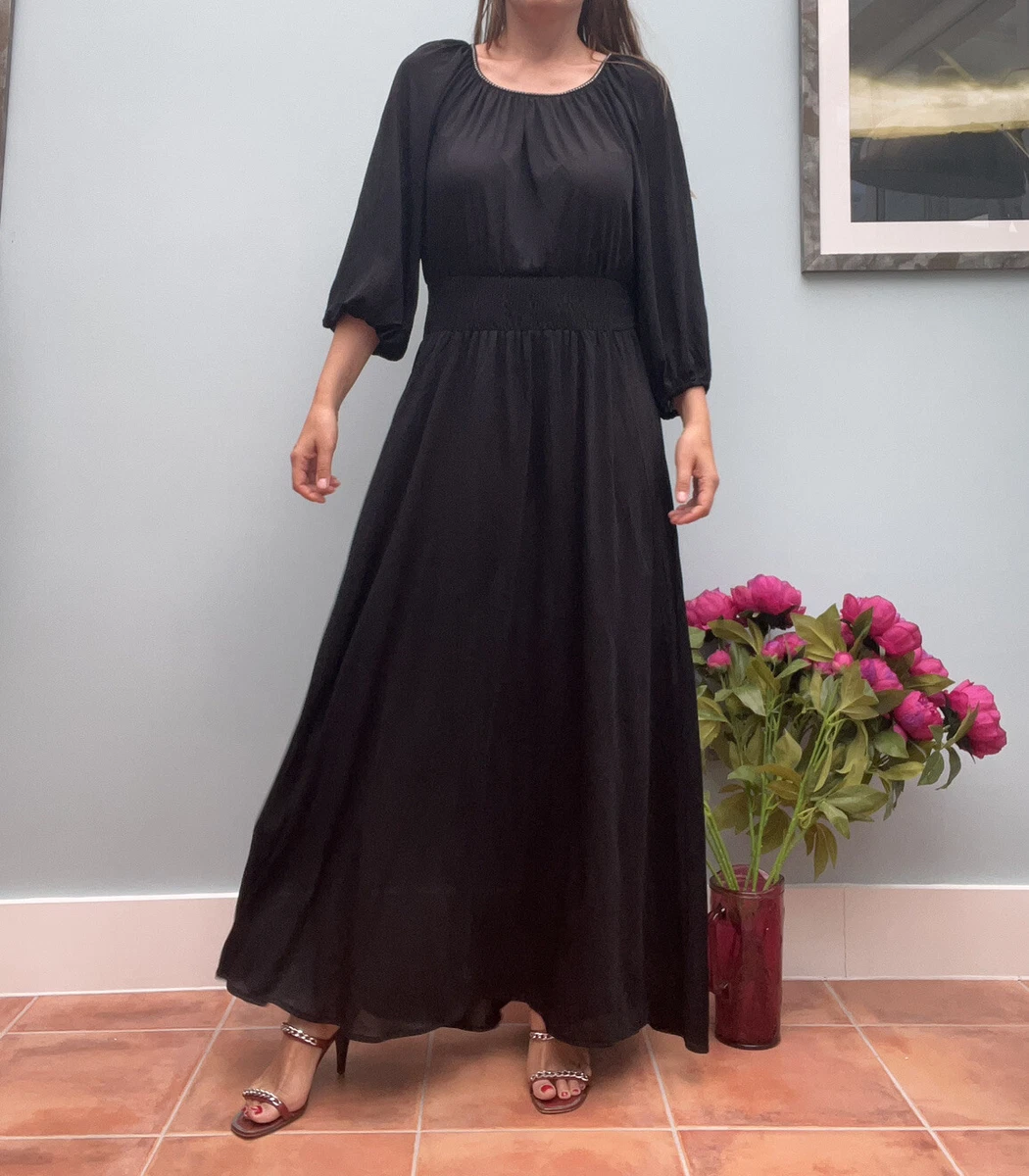 Lucie Linden vintage 80s black maxi evening dress goddess style size 12 uk  | eBay