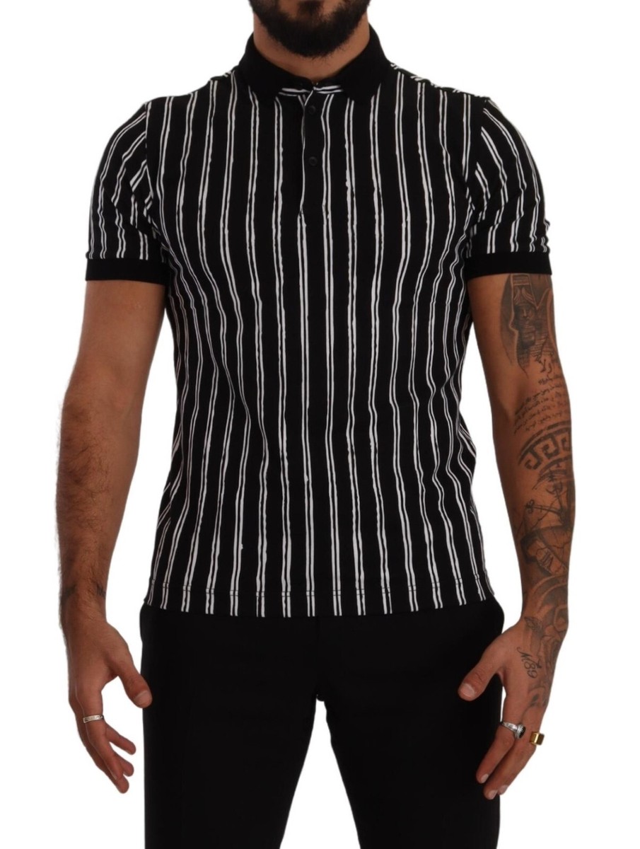 Tシャツ・カットソー DOLCE GABBANA Men Polo Shirts G8PT2T G7F2IN0000 BLACK DOLCE & GABBANA T-shirt Black White Striped Polo Short