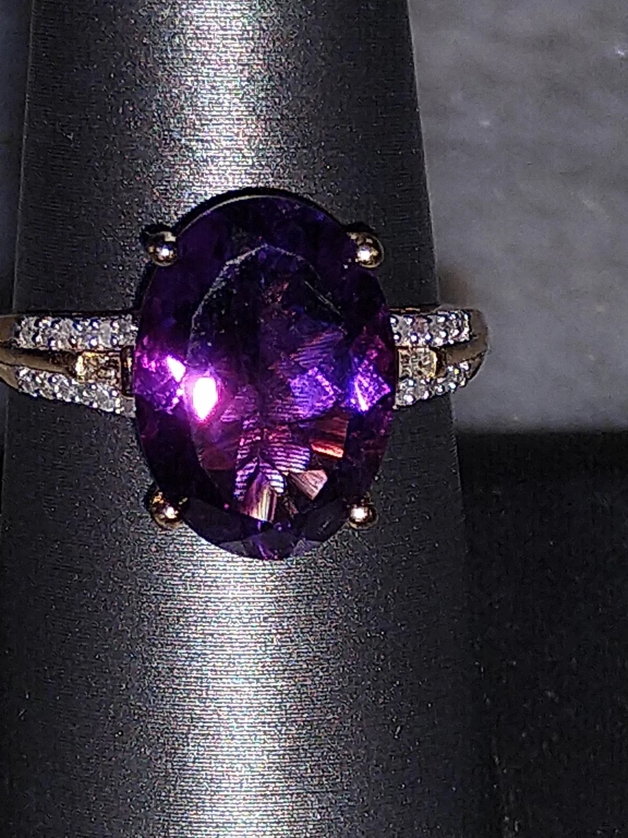 MOROCCAN AMETHYST DIAMOND 0.20 cts Ring VermeilYG SSilver SZ8
