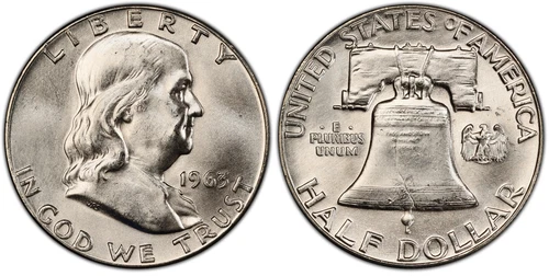 1963 FRANKLIN HALF DOLLAR UNC - BLAST WHITE GEM BU UNCIRCULATED FROM ORIG. ROLL!