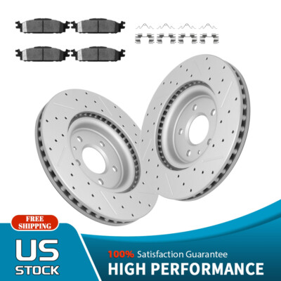 Front Disc Drilled Brake Rotors + Brakes Pads for 2011 2012-2019 Ford Explorer