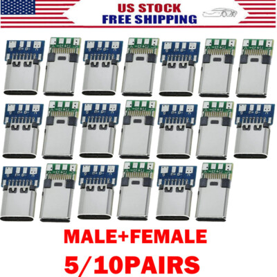 5/10Pairs USB 3.1 Type C Male+Female DIY Solder Plug PCB Connector Socket Repair