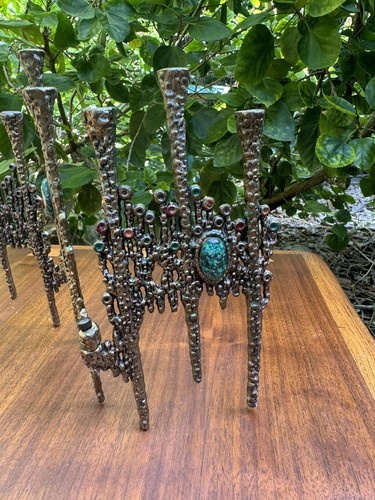 Vintage MCM Brutalista Israele Ottone Hanukkah Chanukah Menorah Wainberg Judaica - Foto 7 di 21