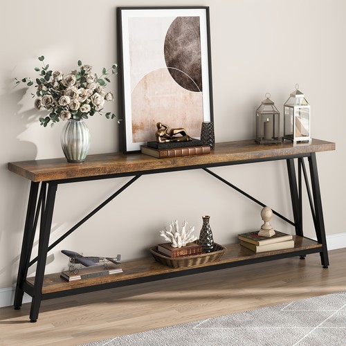 180cm Industrial Sofa Table w/2-Tier Shelves for Entryway /Hallway/Living Room - Picture 2 of 10