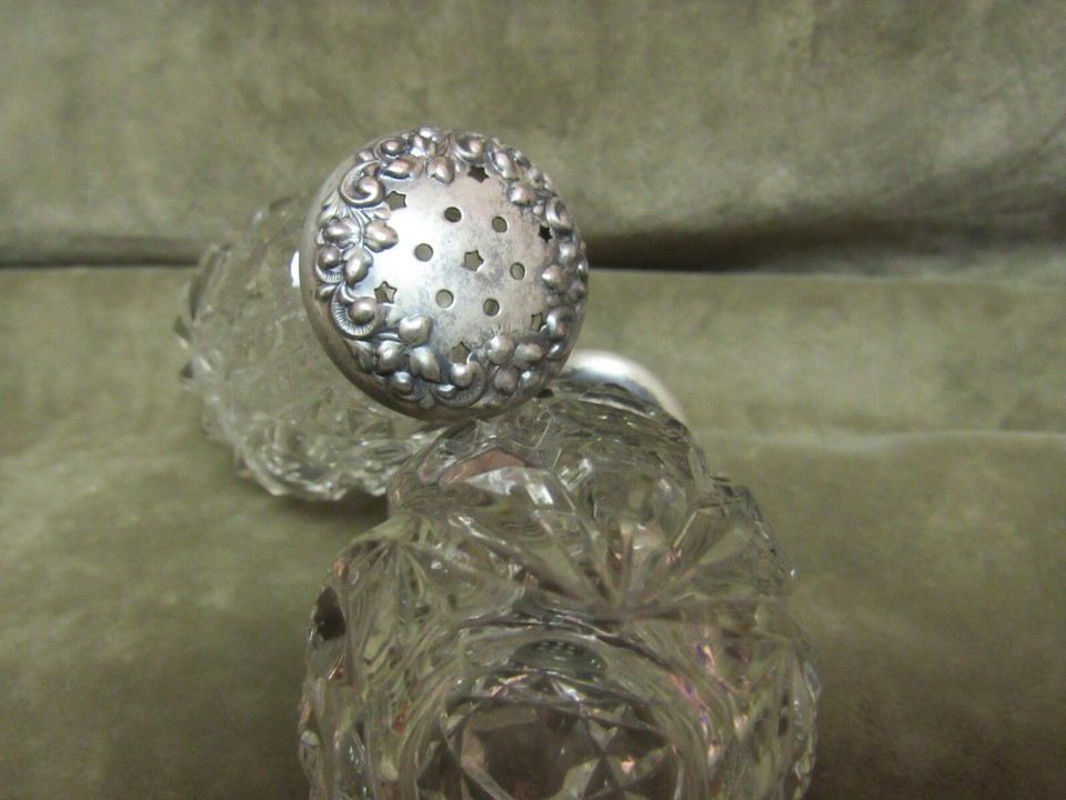 Victorian Cut Glass Geometric Hobstar Pattern Sterling Silver Top Salt