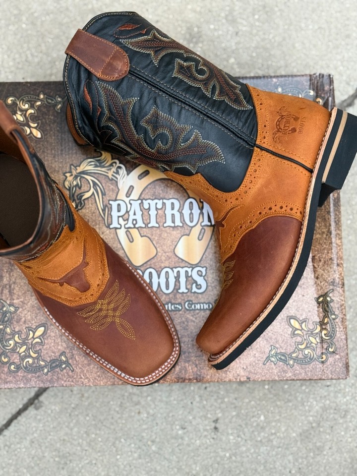 MEN'S WESTERN WORK BOOTS FULL GRAIN LEATHER COWBOY GEAR RANCH SQUARE ...