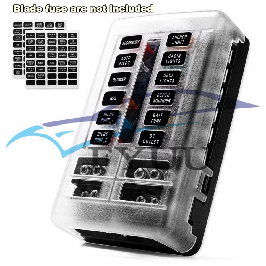 Impermeable 12 Vías Coche Marino Hoja Caja de Fusibles Bloque Soporte Indicador LED Foto 3 de 4