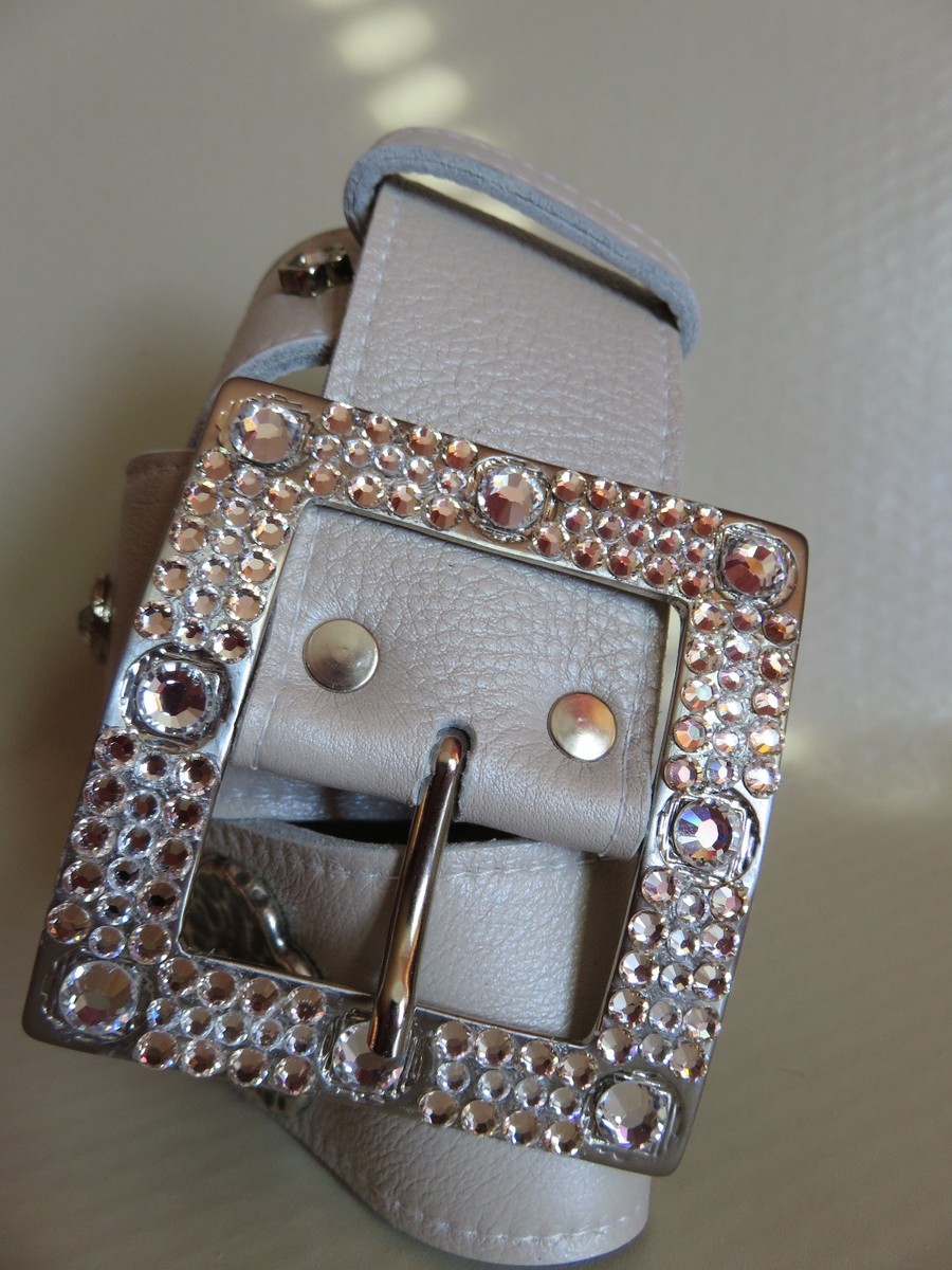 Swarovski Crystal-Embellished Beige Leather Belt NEW Belt Women main image 2