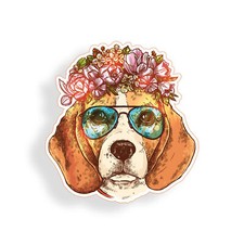 Beagle Dog Flower Sticker
