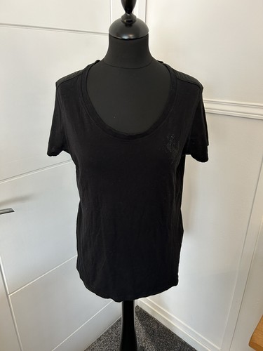 T-shirt donna Ferrari nera logo cavallo top XL cotone S/S girocollo