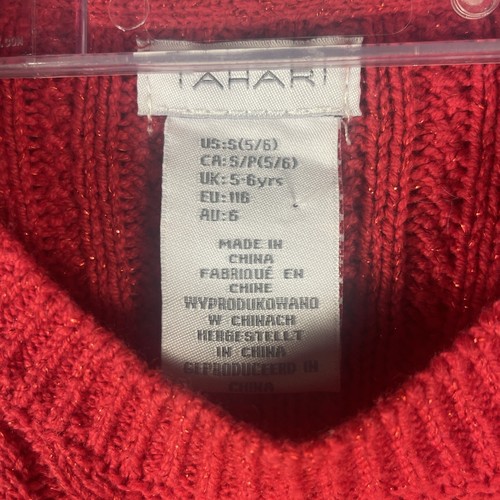 Tahari Dress Girl's 5/6 Red Cable Knit Sparkly Faux Fur Trim Christmas Party - Picture 5 of 6