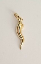 14k Yellow Gold Cornicello Italian Horn Good Luck Pendant Charm Necklace 7x24mm