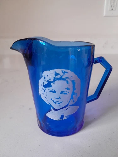 Vintage 1930s Cobalt Blue Shirley Temple Pitcher Hazel Atlas Depression Glass