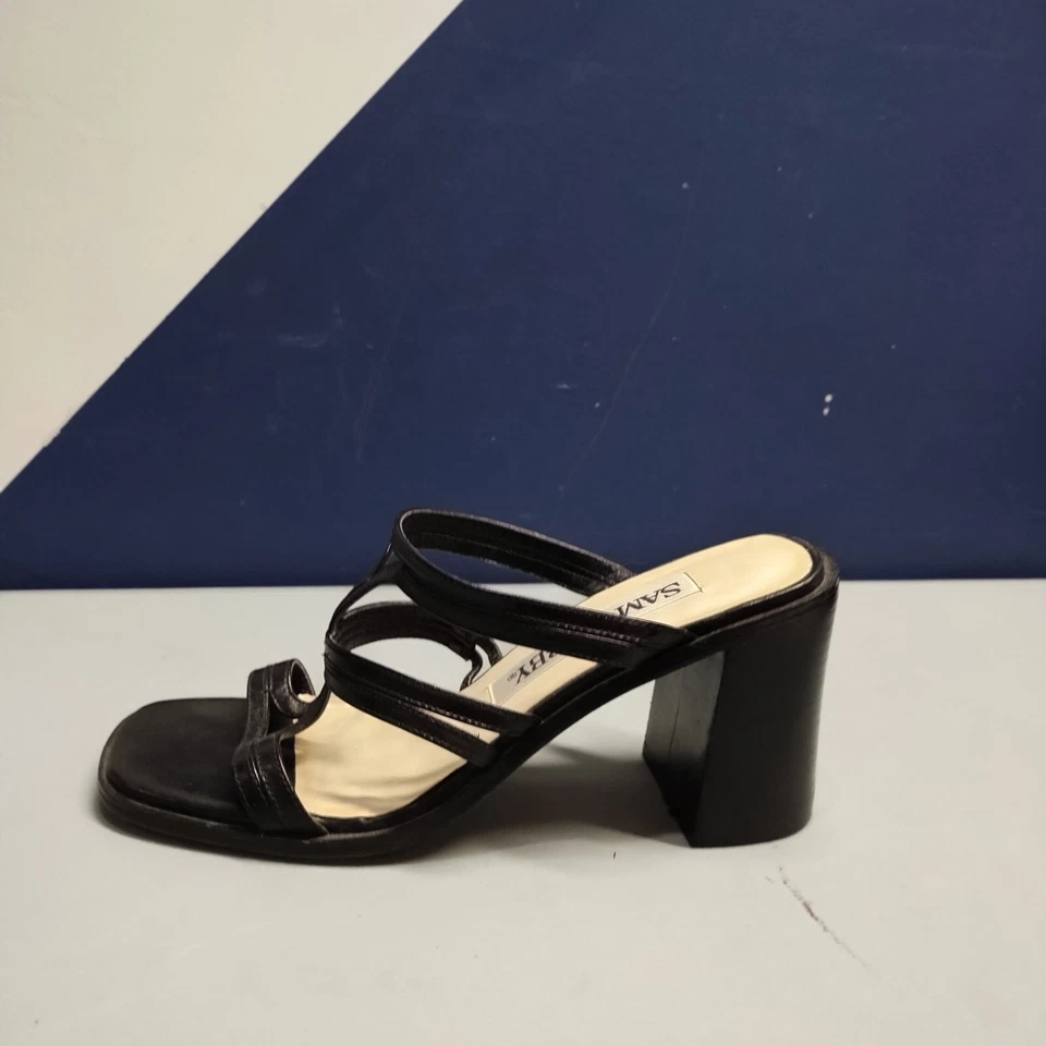 Sam & Libby Mule Slide Sandal Womens Size 7 Black Leather Chunky Heel Slip-On - Image 4 of 4