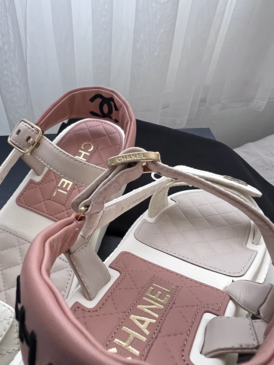 Auth Chanel BNIB 23A White Beige CC Logo Platform Strap Auth Chanel BNIB 23A White Beige CC Logo Platform Strap