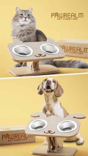 Tazón para perros elevado de madera - Tazón doble de acero inoxidable para perros medianos - Imagen 7 de 7