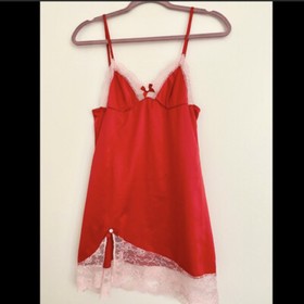 L'Agent by Agent Provocateur MARISELA Red Satin Pink Lace Slip Chemise XS NWOT