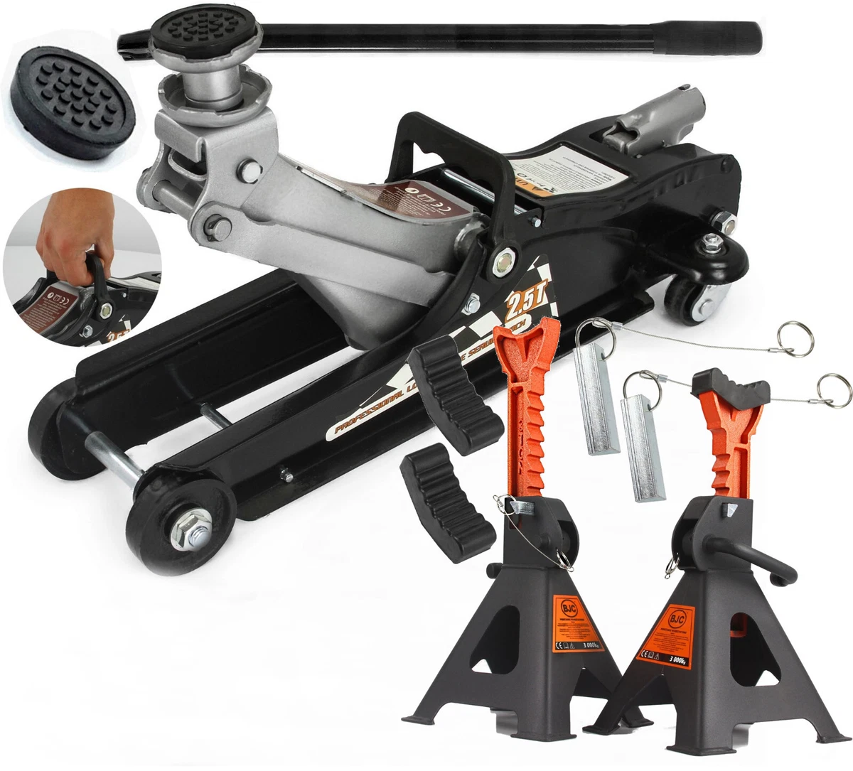 LOW PROFILE 2.5TON 2500kg HYDRAULIC LIFT JACK CAR JACK STANDS PAIR STANDS 3T