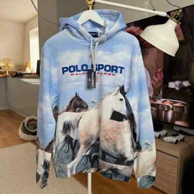 Polo RALPH LAUREN SPORTS HOODIE Blue Wild Horses Sky Country Mens