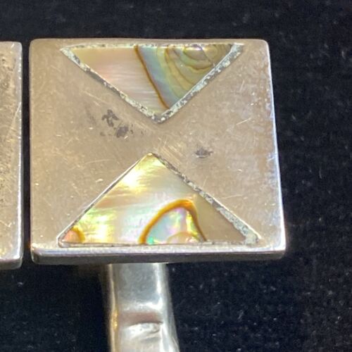 Vintage STERLING Silver 925 Mexico ABALONE Shell CUFF LINKS Signed - Picture 11 of 14