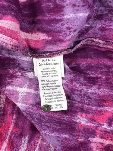 CALVIN KLEIN Top XL Pink/Purple/White Lightweight Long Sleeves Split Neck Button - Picture 10 of 10